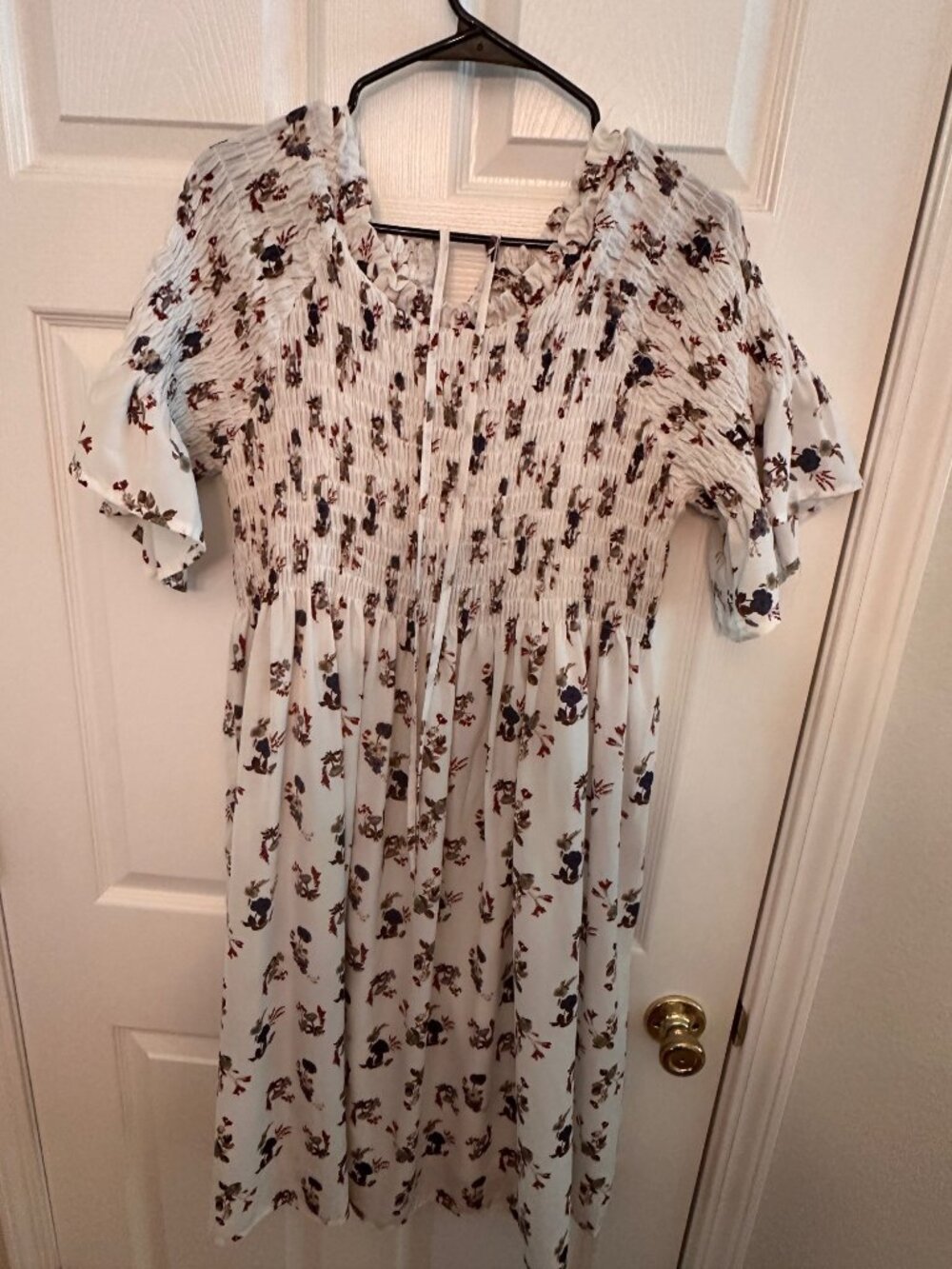 Polagram white and blue floral smocked dress size L